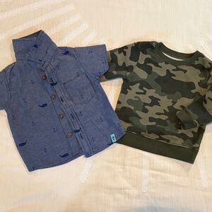 Blue Whale button downPrint Shirt and Green Camo Sweater